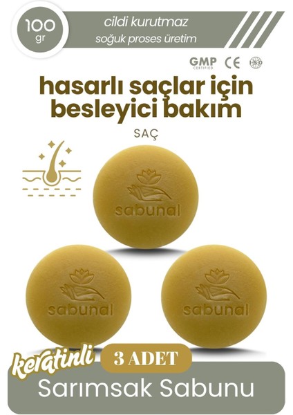 Sarımsaklı Keratin Sabunu 3 Adet - Saç Bakım Sabunu