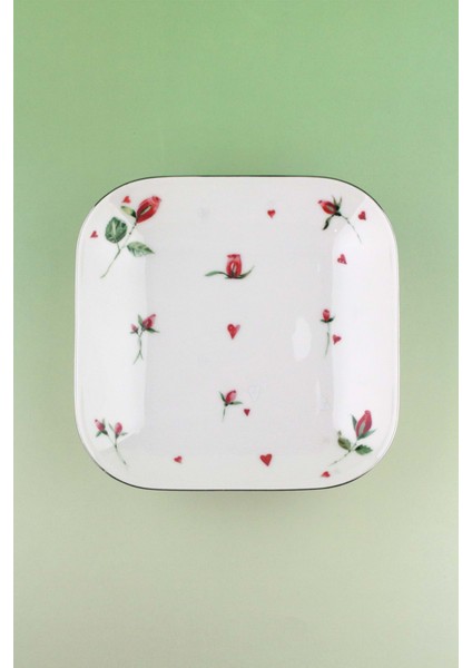Kırmızı Gül Metal Ayaklı Porselen Tabak fiyatları