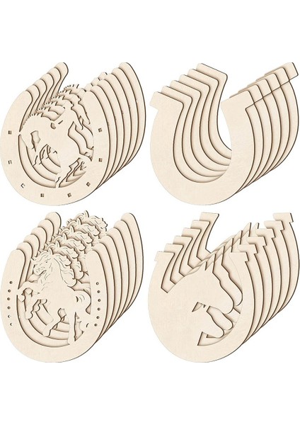 48 Adet At Nalı Şekli Ahşap Kesikler El Sanatları Için Bitmemiş Ahşap At Nalı Küçük Kovboy Parti Süslemeleri (Yurt Dışından)