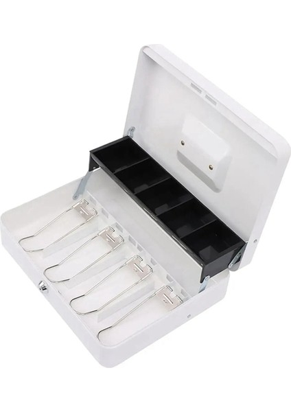 Anahtarlı Kilitli Metal Kasa - Taşınabilir Para Düzenleyici Kutu Marketler Perakende Mağaza Beyaz (Yurt Dışından)