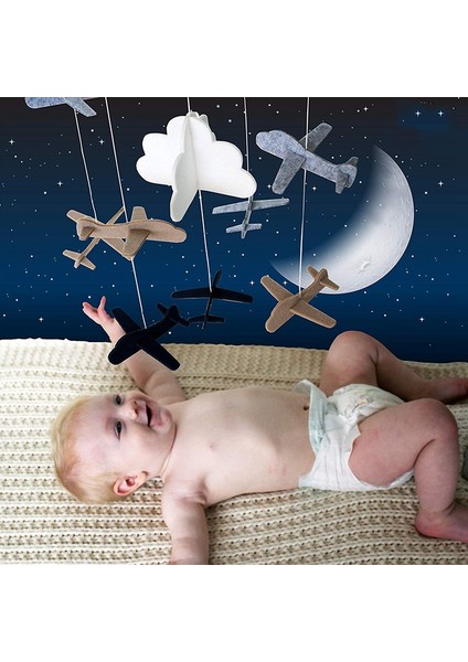 Beşik Mobil Uçaklar ve Bulut Çocuk Odası Dekorasyonu Gri ve Beyaz, Lacivert, Taba Erkek Çocuklar Için Bebek Beşiği Mobil (Yurt Dışından) modelleri
