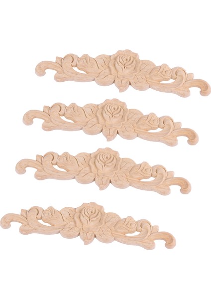 4 Adet 20*5 cm Kauçuk Ahşap Oyma Uzun Onlay Aplike Boyasız Gül Çiçek Kapı Ev Dekor Avrupa Tarzı (Yurt Dışından)