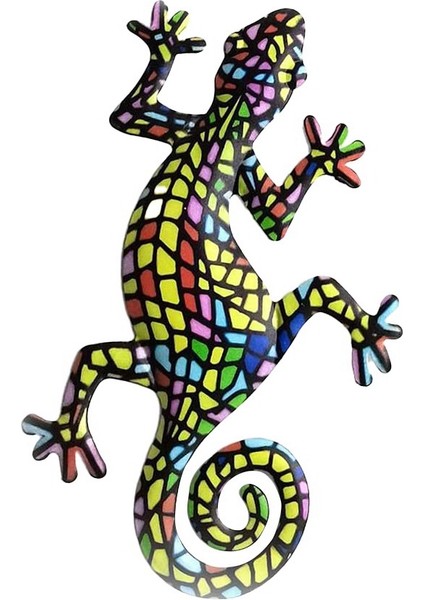 Metal Gecko Duvar Sanatı Dekoru Kertenkele Sanatı Açık Bahçe Veranda Ev Patio Çim Çit Dekorasyonları Duvar Için Asılı - E (Yurt Dışından)
