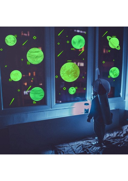 Aydınlık Gezegen Duvar Çıkartmaları, Çocuk Odası Dekorasyon Pencere Parti Hediye Için Dıy Floresan Duvar Çıkartmaları (Yurt Dışından) modelleri