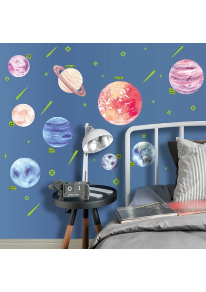 Aydınlık Gezegen Duvar Çıkartmaları, Çocuk Odası Dekorasyon Pencere Parti Hediye Için Dıy Floresan Duvar Çıkartmaları (Yurt Dışından) indirimleri