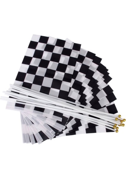 12 Adet Yivli Formula 1 F1 Yarış Banner El Sallayarak Bayraklar (Siyah + Beyaz) (Yurt Dışından)