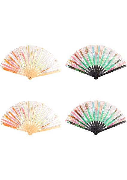 4 Adet El Fan Katlanabilir Holografik Fan Bambu Katlanır El Fan Burlesque Müzik Festivali Kadın Erkek Gökkuşağı Pride (Yurt Dışından) fırsatları