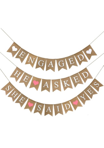 3 Parça Nişan Çuval Bezi Afiş O Sordu O Evet Dedi Afiş Rustik Gelin Duşu Bayrağı Düğün Nişanı Için Çelenk (Yurt Dışından)