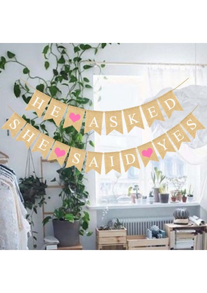 3 Parça Nişan Çuval Bezi Afiş O Sordu O Evet Dedi Afiş Rustik Gelin Duşu Bayrağı Düğün Nişanı Için Çelenk (Yurt Dışından) modelleri