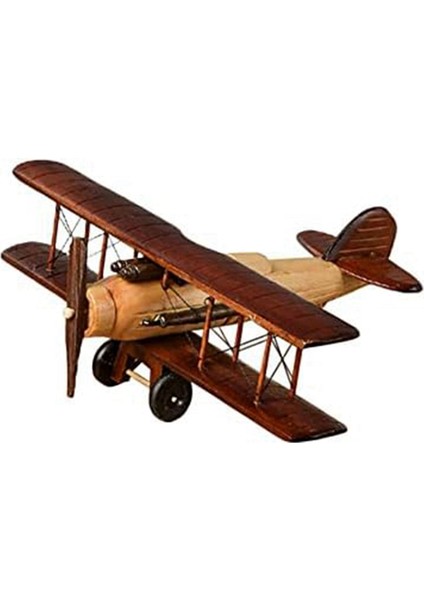 Retro Uçak El Sanatları Ahşap Uçak Modeli, Vintage Çift Kanatlı Uçak Modeli Masaüstü Dekorasyonu Fotoğraf Aksesuarları Hatıra Koleksiyonu (Yurt Dışından)
