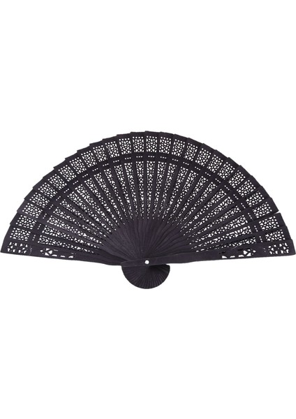 8 Inç Çin Japon Katlanır Fan Orijinal Ahşap El Çiçek Bambu Cep Fan Ev Dekor Parti Dekorasyon Için-Siyah (Yurt Dışından)
