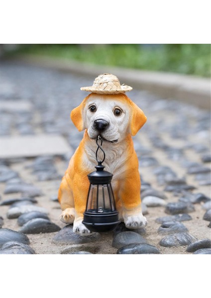 Bahçe Köpek Heykelleri - Hasır Şapka ve Güneş Enerjili LED Fenerli Sevimli Reçine Köpek Figürleri, Yavru Köpek Dekoru Açık Hava Güneş Enerjili Işık (Yurt Dışından) modelleri