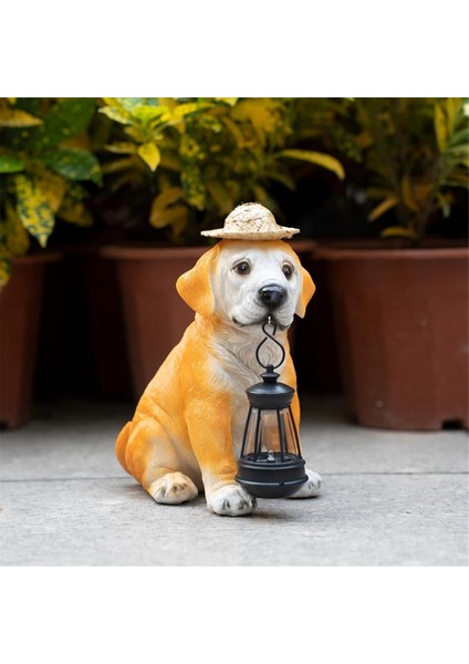 Bahçe Köpek Heykelleri - Hasır Şapka ve Güneş Enerjili LED Fenerli Sevimli Reçine Köpek Figürleri, Yavru Köpek Dekoru Açık Hava Güneş Enerjili Işık (Yurt Dışından) fırsatları