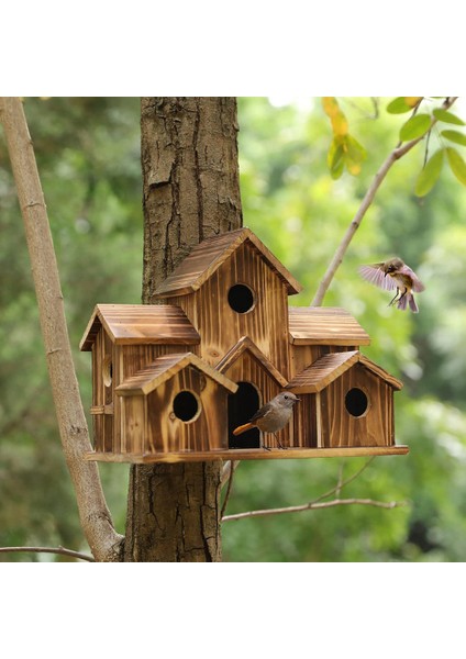 Dışında 6 Delikli Ahşap Kuş Evi Avlu Arka Bahçe Süslemeleri Için Asılı Ahşap Kuş Evi (Yurt Dışından) modelleri