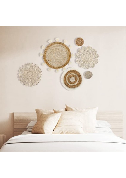 6 Adet Boho Duvar Sepeti Dekor Seti Dokuma Rattan Düz Sepetler Duvara Asılan Dekor El Yapımı Püsküller Çiçek Duvar Sepetleri Dekor (Yurt Dışından) fiyatları