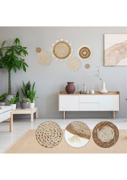 6 Adet Boho Duvar Sepeti Dekor Seti Dokuma Rattan Düz Sepetler Duvara Asılan Dekor El Yapımı Püsküller Çiçek Duvar Sepetleri Dekor (Yurt Dışından) fırsatları