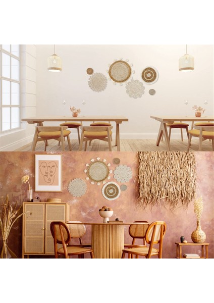 6 Adet Boho Duvar Sepeti Dekor Seti Dokuma Rattan Düz Sepetler Duvara Asılan Dekor El Yapımı Püsküller Çiçek Duvar Sepetleri Dekor (Yurt Dışından) indirimleri