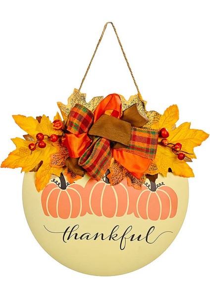 Balkabağı Akçaağaç Hoş Geldiniz Çelengi Işareti Minnettar ve Kutsanmış Işaret Hasat Sonbahar Dekorasyonu Şükran Günü Asılı Duvar Kapı Dekoru (Yurt Dışından)