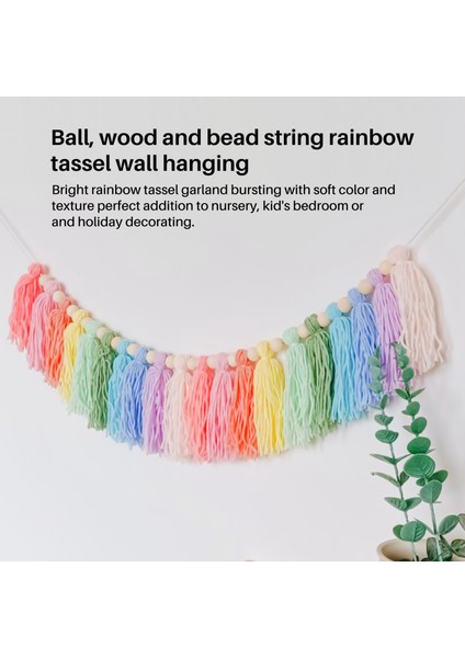 37 Inç Pastel Gökkuşağı Püskül Çelenk Ahşap Boncuk ile Renkli Goblen Yatak Odası Duvar Sınıf Kreş Parti Dekoru Için (Yurt Dışından) fiyatları