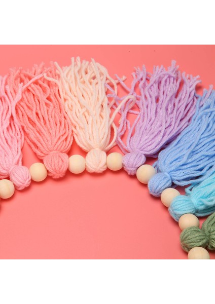 37 Inç Pastel Gökkuşağı Püskül Çelenk Ahşap Boncuk ile Renkli Goblen Yatak Odası Duvar Sınıf Kreş Parti Dekoru Için (Yurt Dışından) indirimleri