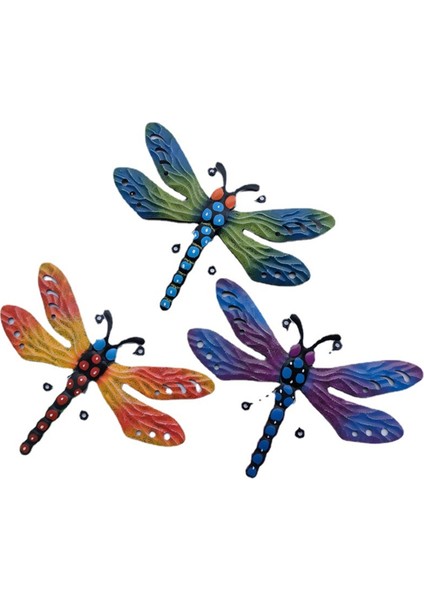 3 Paket Metal Yusufçuk Duvar Dekoru, 3D Renkli Yusufçuk Duvar Sanatı Heykel Böcek Açık Hava Iç Mekan Dekorasyonu Asılı (Yurt Dışından)