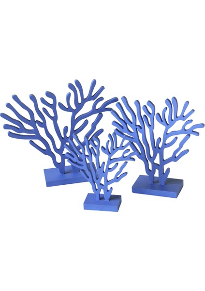 Akdeniz Tarzı Ahşap Mercan Ağaç Süsleri Üç Parçalı Ev Mobilyası Seti Mavi (Yurt Dışından)