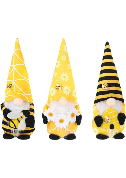 3 Adet Bumble Bee Peluş Gnome Dekorasyon - Bal Arısı Günü El Yapımı Bahar Iskandinav Tomte Nisse Isveç Bebeği (Yurt Dışından)