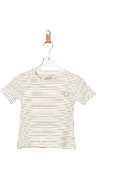 Çizgili Kız Çocuk Tshırt Somon