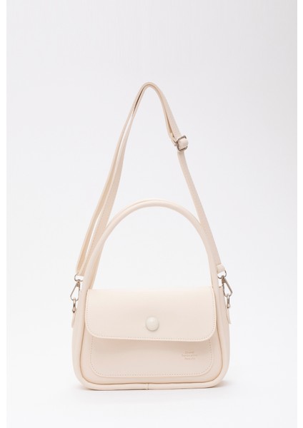 Krem SHK97 Suni Deri Ön Cep Detaylı 2 Bölmeli Ayarlanabilir Askılı El,kol ve Omuz Çantası