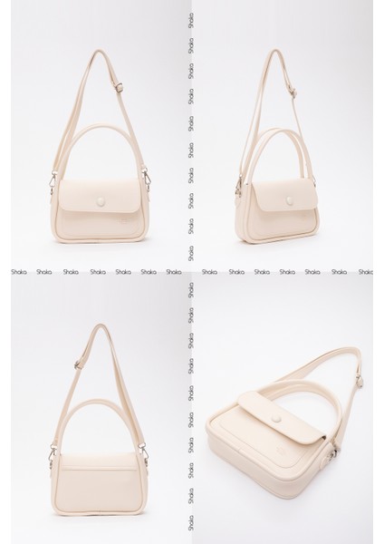 Krem SHK97 Suni Deri Ön Cep Detaylı 2 Bölmeli Ayarlanabilir Askılı El,kol ve Omuz Çantası