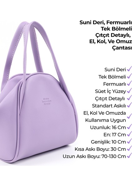 Lila SHK132 Suni Deri, Fermuarlı Tek Bölmeli, Çıtçıt Detaylı ,el, Kol ve Omuz Çantası