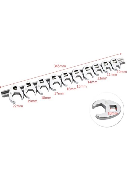 10 Adet 3/8 Inçlik Karga Ayağı Anahtarı 10 Ila 22 mm Metrik Sae Ingiliz Ölçüsü Krom Kaplamalı Ayaklı Açık Uçlu Anahtar (Yurt Dışından) modelleri