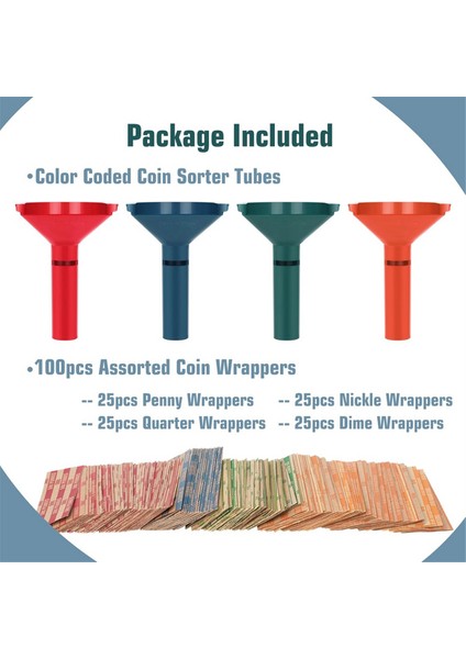 Madeni Para Ayırıcı Tüpler 4'lü Set Madeni Para Ambalajlı Çeşitli 100 Parça Çeyrek, On Sent, Nikel ve Peni Için (Yurt Dışından) modelleri
