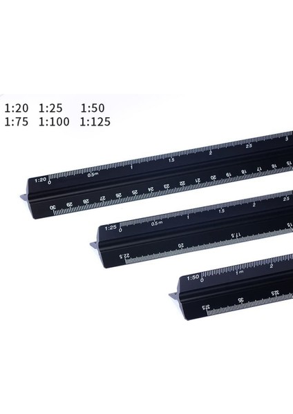 Mimarlar Için 30 cm Alüminyum Üçgen Cetvel Çeşitli Ölçekler 1:20, 1:25, 1:50, 1:75, 1:100, 1:125 (Yurt Dışından) fiyatları