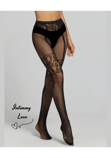 Kadın Fileli Jartiyer ve Dantel Görünümlü Desenli Tasarım Külotlu Çorap modelleri