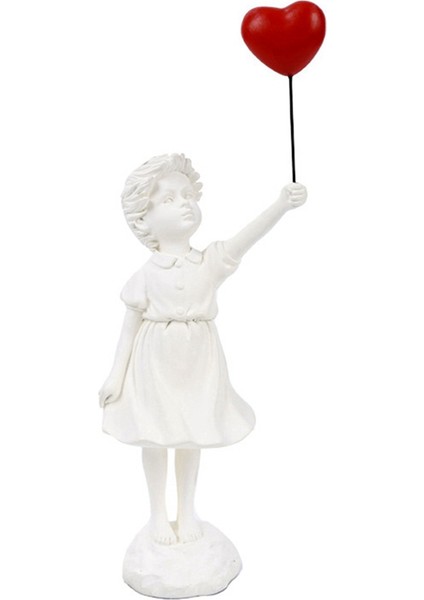 Balonlu Küçük Kız Figür Heykel Heykel Oturma Odası Çalışma Odası Yatak Odası Dekor Ev Masa Dekorasyonu Beyaz (Yurt Dışından)