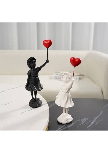 Balonlu Küçük Kız Figür Heykel Heykel Oturma Odası Çalışma Odası Yatak Odası Dekor Ev Masa Dekorasyonu Beyaz (Yurt Dışından) fiyatları