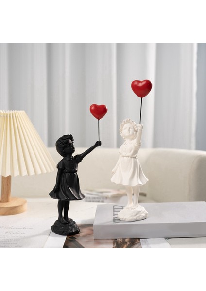 Balonlu Küçük Kız Figür Heykel Heykel Oturma Odası Çalışma Odası Yatak Odası Dekor Ev Masa Dekorasyonu Beyaz (Yurt Dışından) modelleri