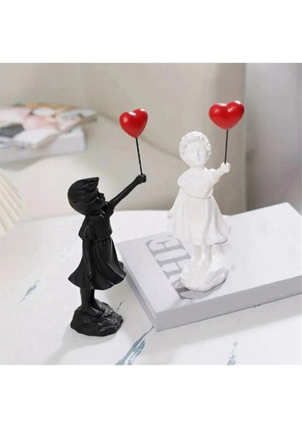 Balonlu Küçük Kız Figür Heykel Heykel Oturma Odası Çalışma Odası Yatak Odası Dekor Ev Masa Dekorasyonu Beyaz (Yurt Dışından) indirimleri