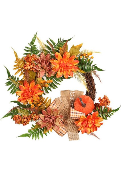 Şükran Günü Kapı Çelengi Yapay Ipek Çiçek Kabak Berry Insan Yapımı Çelenk Kumaş Rattan Malzeme Ev Dekorasyon (Yurt Dışından)