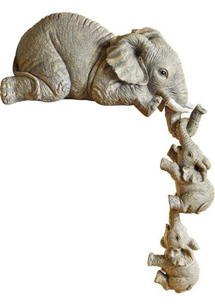 Fil Reçine Süsler 3 Parçalı Dekor, 1 Fil Anne ve El Sanatları Heykellerinin Kenarında Asılı 2 Bebek (Yurt Dışından)