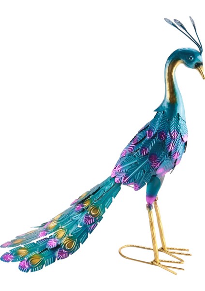 Çok Renkli Metalik Tavuskuşu Heykeli Metalik Tavuskuşu Heykeli Açık Bahçe, Veranda, Güverte, Sundurma-Yard Sanat Dekorasyon (Yurt Dışından)
