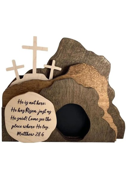 Paskalya Diriliş Sahnesi Ahşap Dekor Paskalya Ramazan Bayramı Dekor Ahşap Haç Diriliş Sahnesi Dekor Doğum Seti-B (Yurt Dışından)