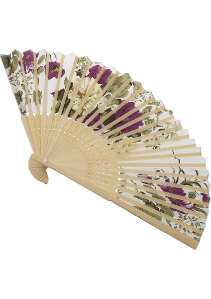 Kadın Yaz Düğün Çiçek Desenli Kumaş Katlanır El Yelpazesi Beyaz Mor (Yurt Dışından) fiyatları