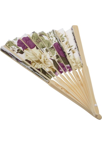 Kadın Yaz Düğün Çiçek Desenli Kumaş Katlanır El Yelpazesi Beyaz Mor (Yurt Dışından) modelleri