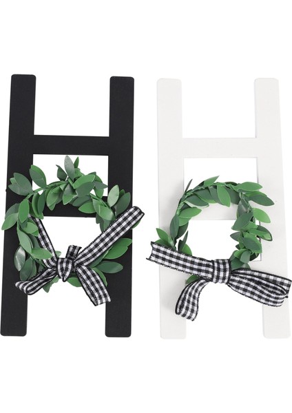 2 Adet Ahşap Merdiven Tepsisi Dekorasyon Çerçevesi Siyah ve Beyaz Ekose Çiftlik Evi Merdiven Işareti Dekor Yaz Rustik Işareti Dekorasyon (Yurt Dışından)