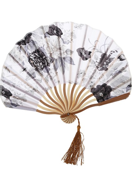 Çin Gri Şakayık Çiçeği Kumaş Bambu Katlanır Dans El Yelpazesi Beyaz (Yurt Dışından)