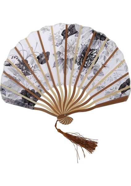 Çin Gri Şakayık Çiçeği Kumaş Bambu Katlanır Dans El Yelpazesi Beyaz (Yurt Dışından) fiyatları