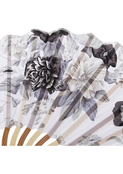 Çin Gri Şakayık Çiçeği Kumaş Bambu Katlanır Dans El Yelpazesi Beyaz (Yurt Dışından) fırsatları