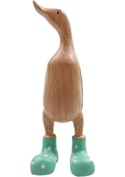 Reçine Ördek Heykeli Bahçe Heykeli Sevimli Karikatür Ördekler Benekli Çizmeler Giyiyor Iyi Şanslar Heykelciği Yeşil-S (Yurt Dışından)